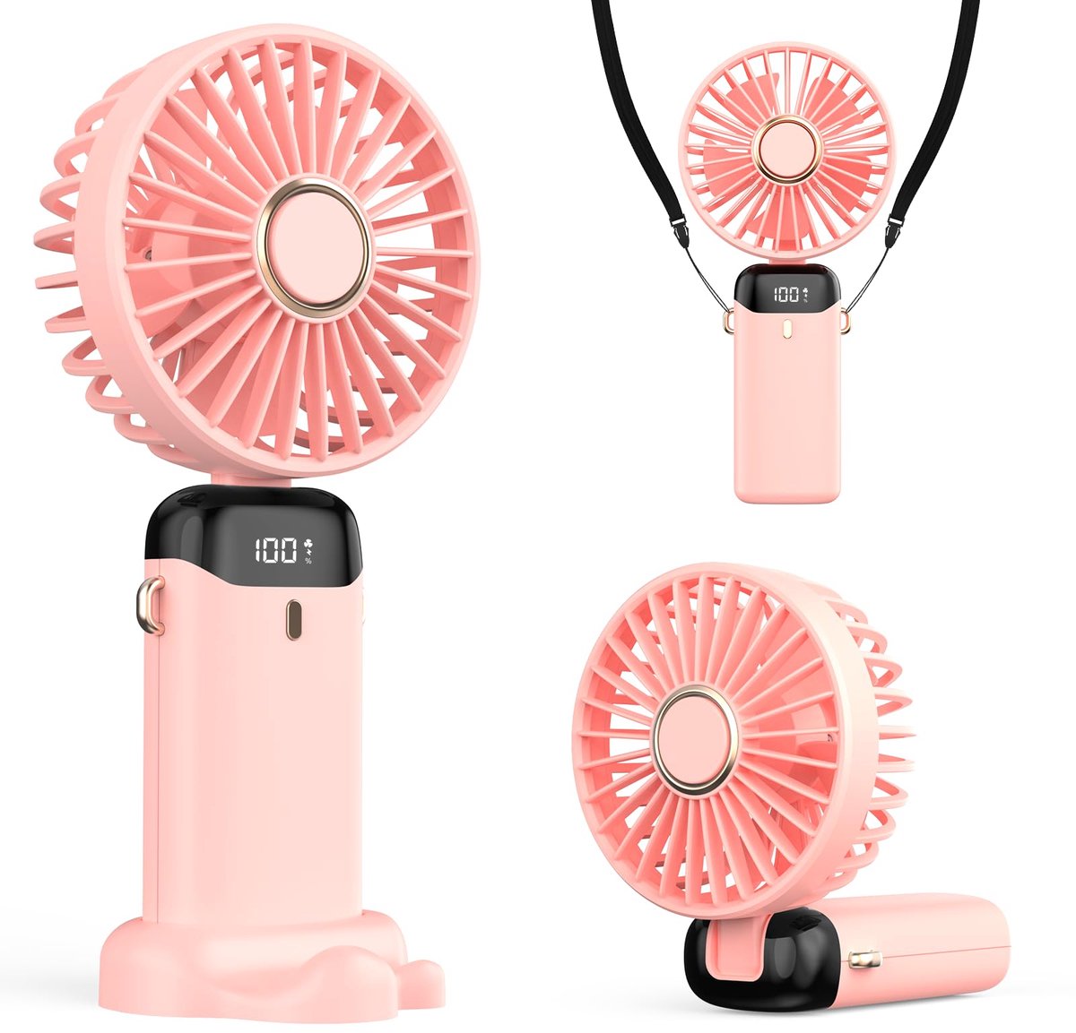 SnelShoppen - Draagbare Handventilator 4200mAh USB met LED-display, 3-in-1 Hand-, Nek- en Bureauventilator, 90° Verstelbaar, Opvouwbaar, Verkoeling vo