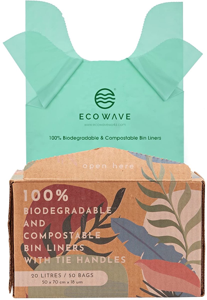 SnelShoppen - ECO WAVE Composteerbare Vuilniszakken 20 Liter - 50 Stuks - EN 13432 Gecertificeerd - Biologisch Afbreekbaar voor Tuin, Keuken en Feeste
