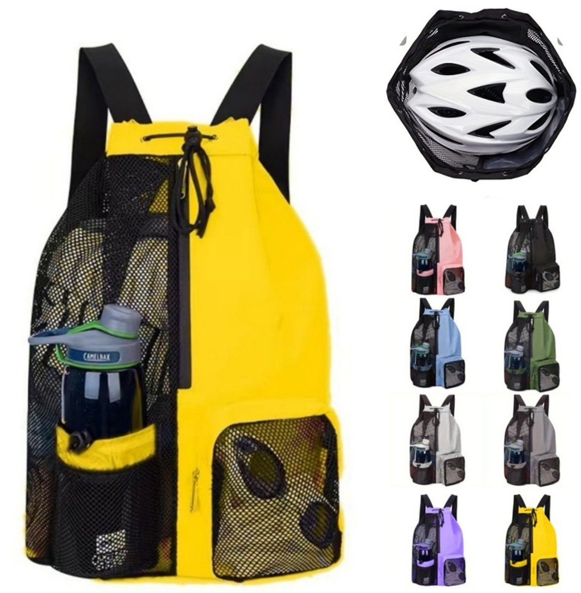 Zwemtas met trekkoord - strandrugzak met nat vak, sportrugzak - zwem- en fitnessrugzak voor op het strand - ademend mesh om transpiratie te voorkomen - waterdichte tas - aparte vakken voor natte vakken - scheiding tussen droog en nat - 20-35 liter