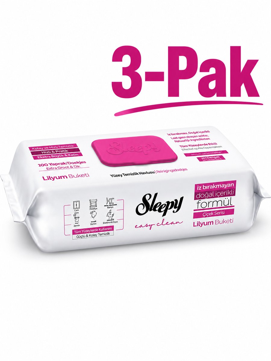 Sleepy Easy Clean Lelieboeket Schoonmaakdoekjes – 3 x 100 Stuks – 300 Vochtige Reinigingsdoekjes – Voordeelverpakking - Yuzey Temizleme Mendili Lilyum - surface cleaning wipe
