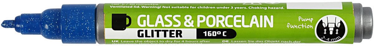 Glas- & Porseleinstiften, glitter, lijndikte 2-4 mm, semi-dekkend, blauw, 1 stuk