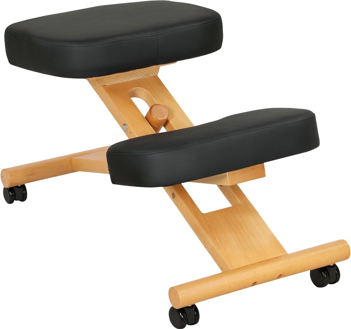 HOMCOM Kneeling Chair-Kunstleder, Gummibaumholz-70L x 42B x 47H cm-Schwarz