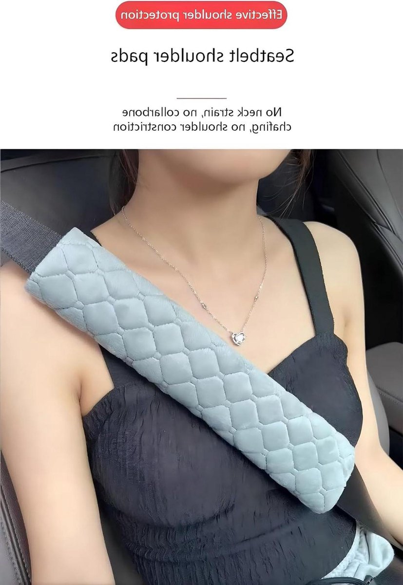 Gordelbeschermer - Schouderkussen Ruitpatroon - Comfortabel Rijden - Voertuigspecifieke Pasvorm - 30cm x 6cm - Zwart