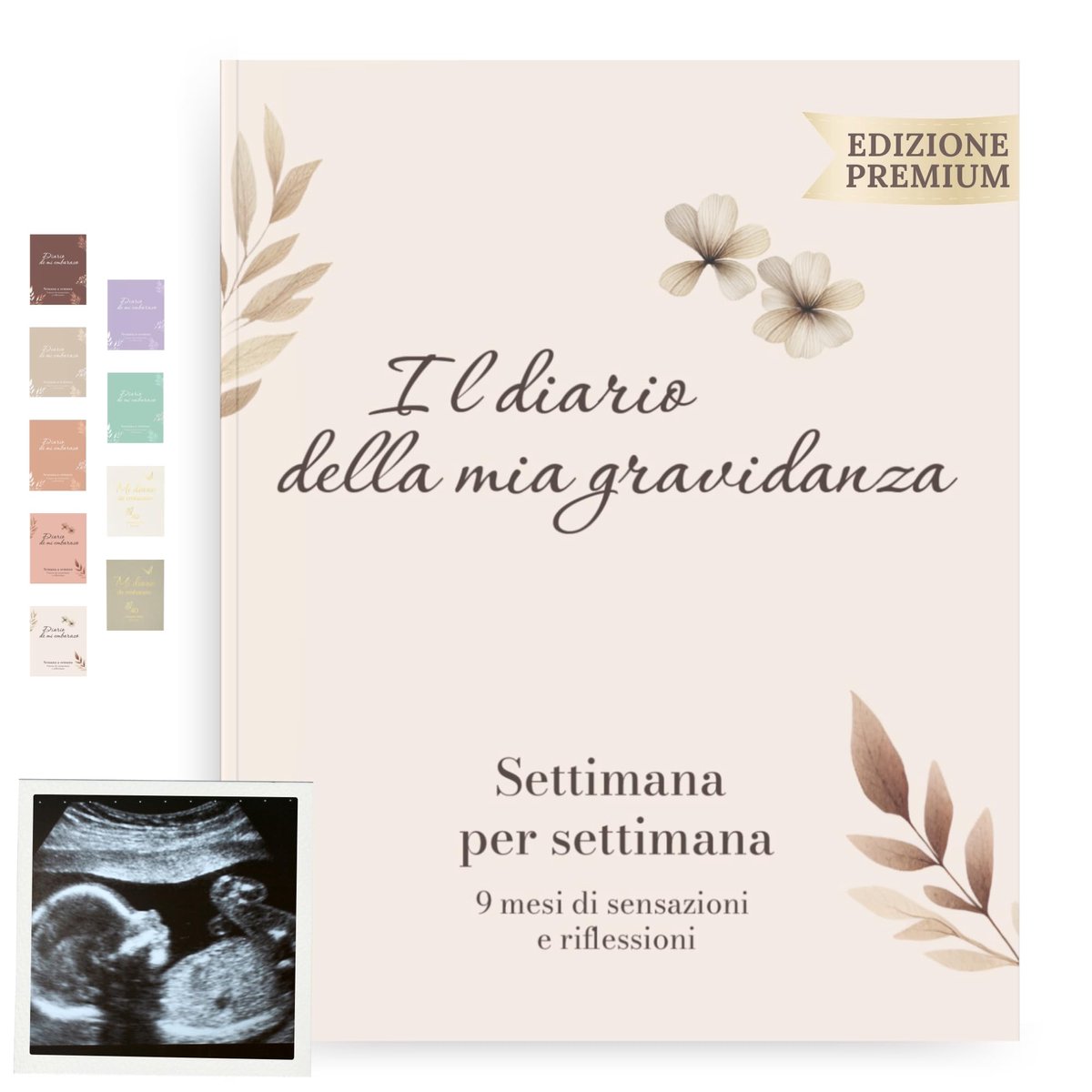 SnelShoppen - Zwangerschapsdagboek voor moeder - Week na week vastleggen - Ruimte voor foto's en ultrasoon - Beige Italiaans zwangerschapsboek voor ma