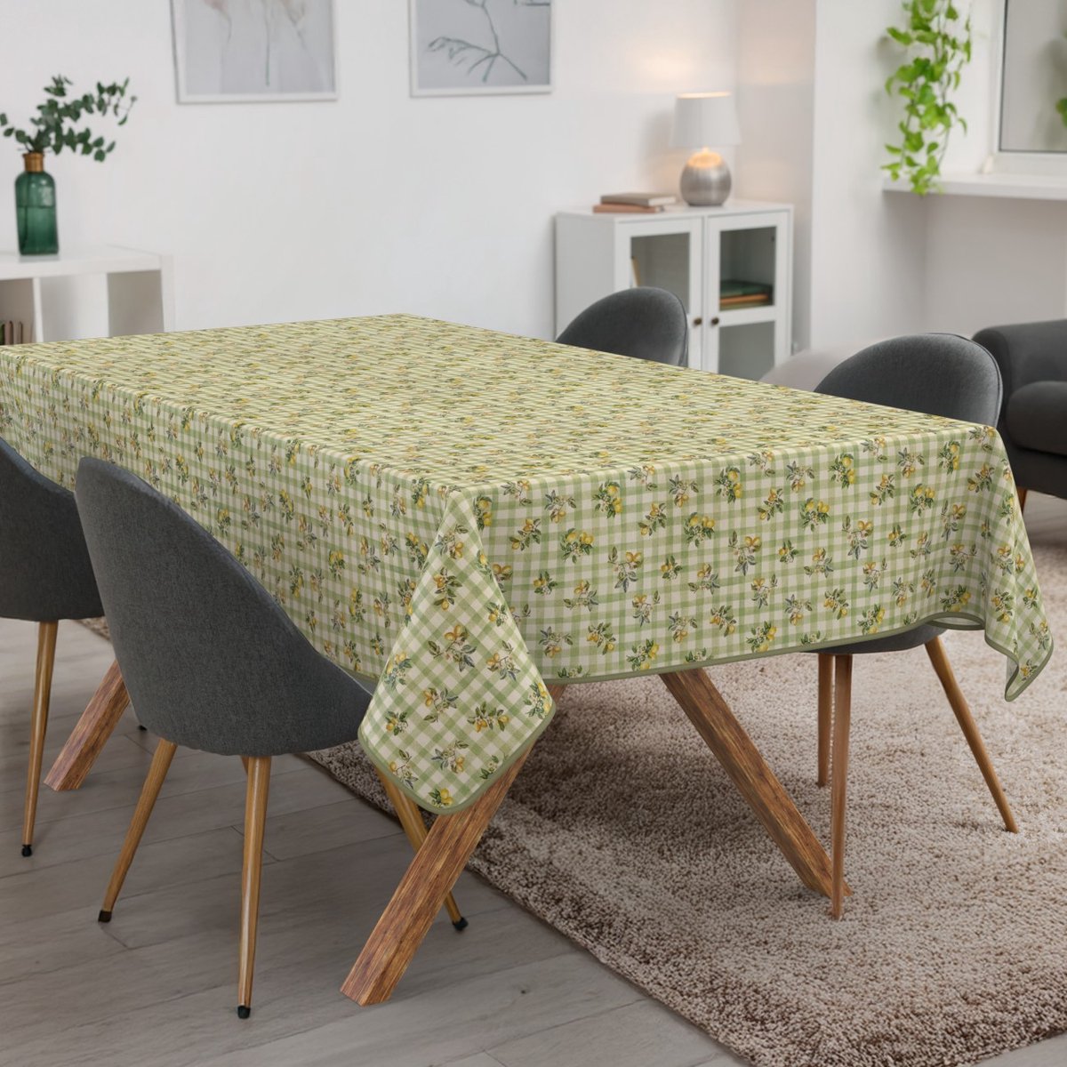 ANRO Tafelkleed Citroenen Groen 240x140cm Met sierband Afwasbaar Waterafstotend Binnen & Buiten