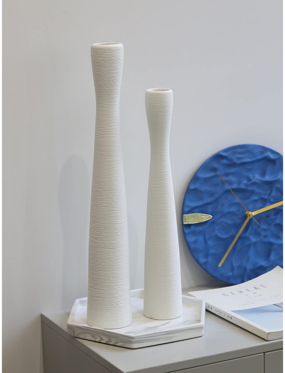 SnelShoppen - Cutfouwe Vloervaas voor Pampagras - Grote Keramische Vaas Mat Wit 50 cm Hoog - Decoratieve Bloemvaas Modern Minimalisme Design voor Droo