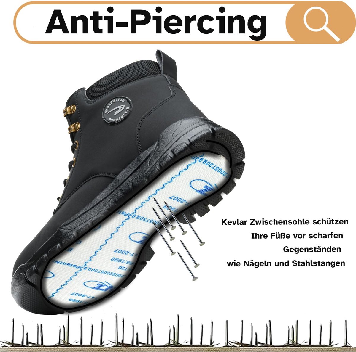 SnelShoppen - Waterdichte Veiligheidsschoenen Heren en Dames Lichtgewicht Antislip Werkschoenen met Stalen Neus, Anti-Doorsteek en Stootvast, Zwart, M