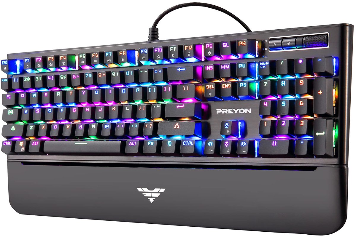 SnelShoppen - Mechanisch Gaming Toetsenbord met Gateron Brown Switches, Volumeregelaar, Gevlochten Kabel, Aluminium Behuizing, Rood Magnetische Polsst