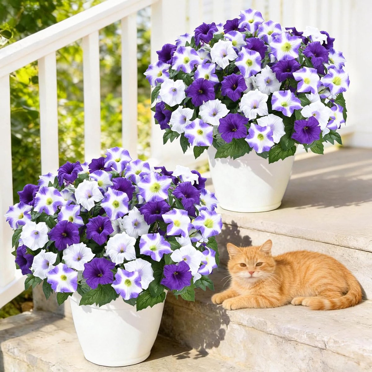 Kunstbloemen - Weerbestendige Kunstbloemen voor Balcon en Tuin - Levensecht en Kleurecht - 4 bundels kunstpetunia's - UV-bestendige kunstbloemen - voor buiten, kleurvast zijden bloemen voor tuin, balkon, terras en voortuin decoratie