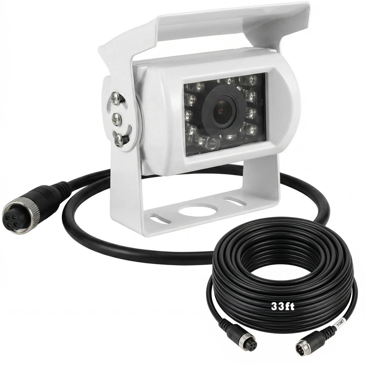 SnelShoppen - 4-pins Vrachtwagen Achteruitrijcamera met 18 LEDs, Nachtzicht, Waterdicht, 10m Kabel voor 12V-24V RV, Trailer, Camper, Bus, Bestelwagen