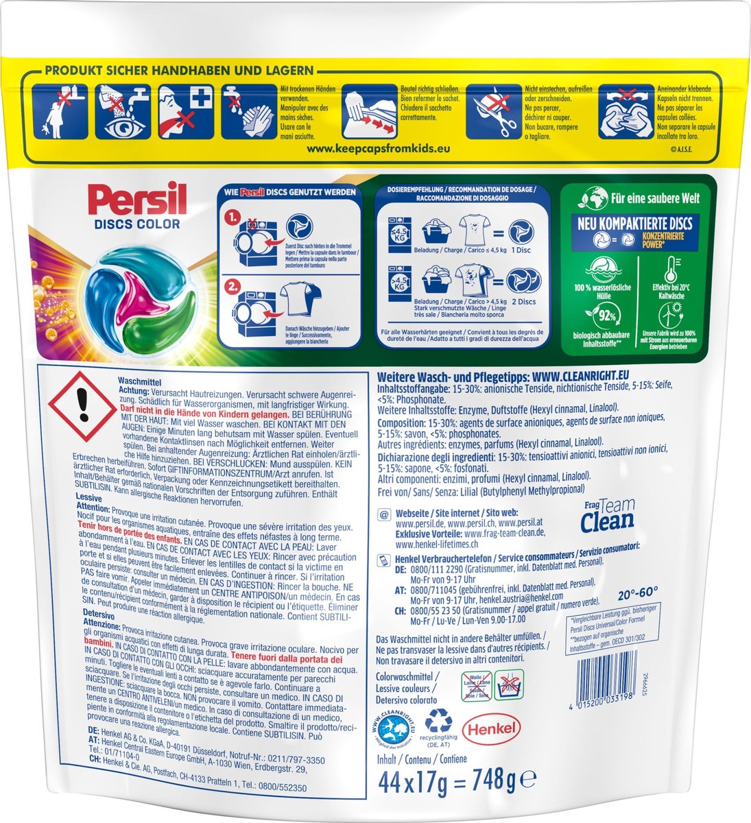 SnelShoppen - 4-in-1 Wasmiddel Color Discs - 44 Wasladingen - Diepreinigende Technologie - Kleurwasmiddel - Hygiënische Frisheid voor de Wasmachine