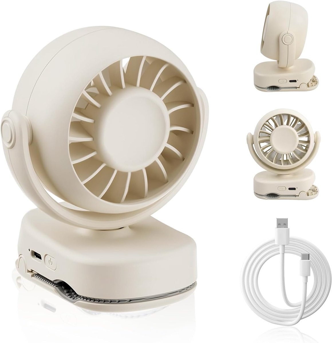 Mini-clipventilator, draagbare miniventilator met 3 snelheden, 180°/330° rotatie, 1500 mAh, oplaadbaar via USB, ABS-behuizing, stil & lichtgewicht – voor kantoor, buiten en kinderwagen
