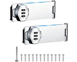 2-Pack kastcombinatie-haspsloten, mechanische wachtwoord-roterende haspsloten, deurbeveiligingsschuifgrendelsloten voor kleine deuren, kasten, schuurdeuren, badkamer, buiten, tuin (4 inch) - zilver - 4in