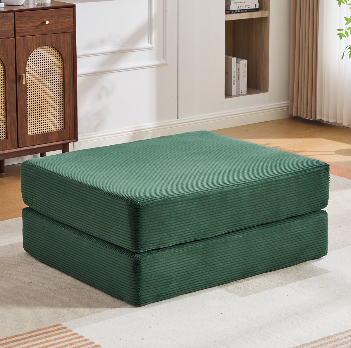 MODENUIT Voetenbankje – Uitklapbaar Ontwerp – 109 x 95 x 43 cm – Stof – Smaragd – Voor Binnen