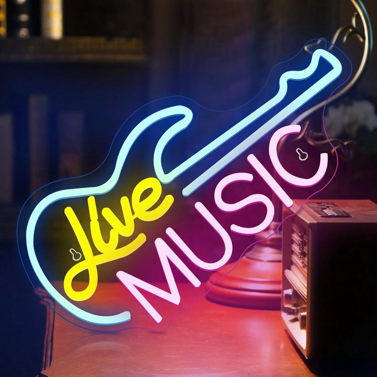 SnelShoppen - Guitar Neon Sign LED Neon Licht voor Muurdecoratie, USB Voeding, Dimmer Schakelaar, Perfect voor Muziek Bar, Woonkamer, Slaapkamer, Muzi