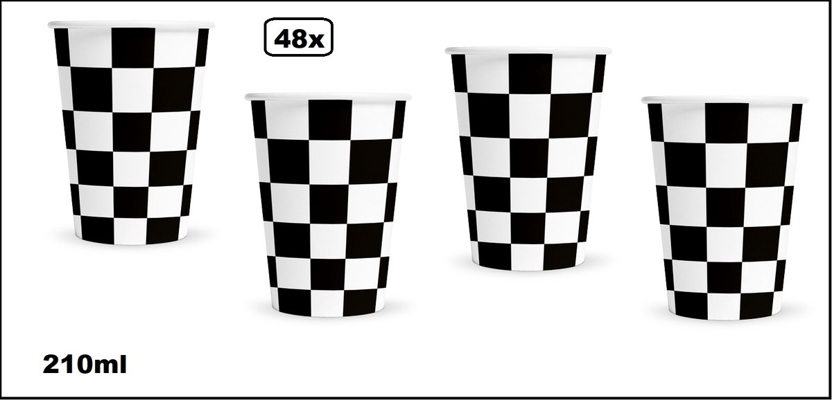 48x Beker race / finish 210ml karton - Diner drinken knoeien restaurant Formule 1 racen party thema feest