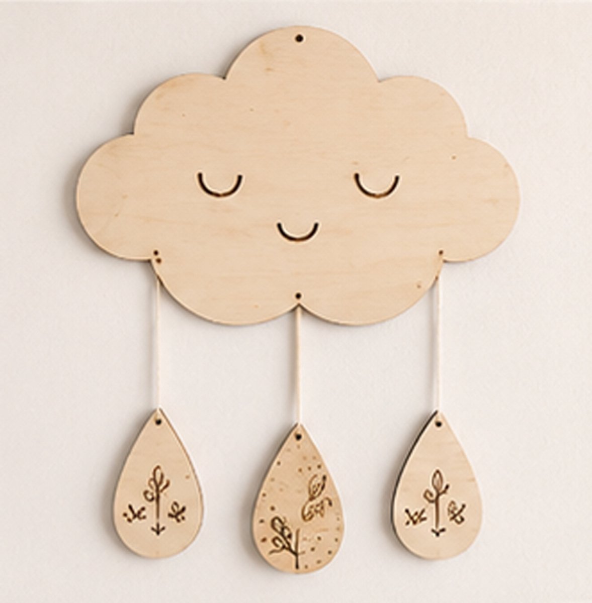 Houten Wolk Wanddecoratie Babykamer | Boho Wall Decoration | Nursery Decor | Babykamer Accessoires | Natuurlijk Berkenhout