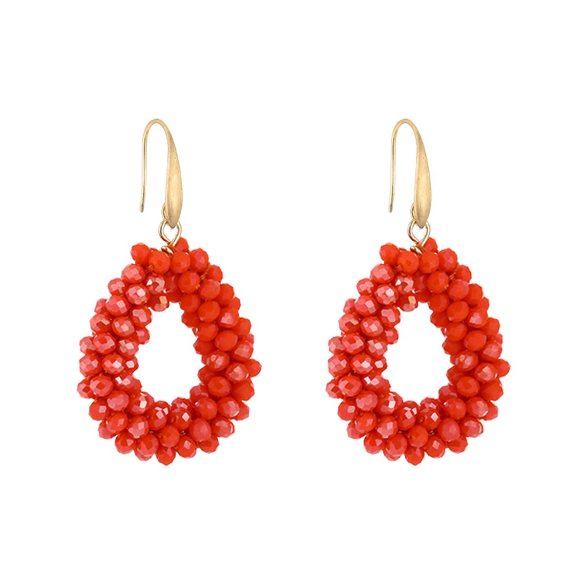 Crystal Bead Teardrop Drop Earrings – Luxe Kristal Druppel Oorbellen – RVS - Rood