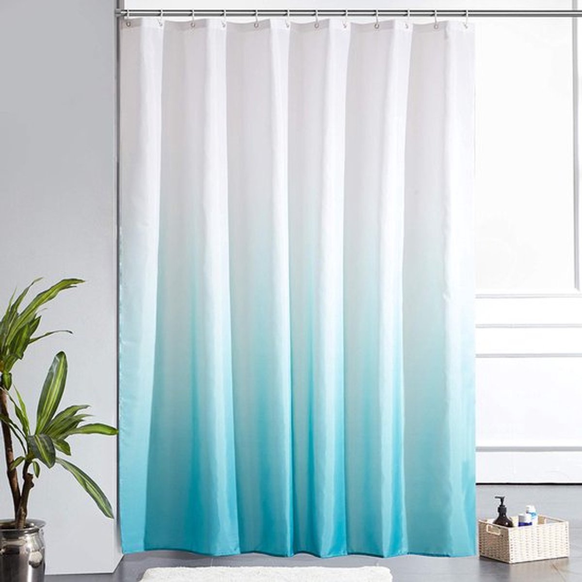 Douchegordijn-180x180 cm-Blauw-Polyester Met Waterafstotende Eigenschappen
