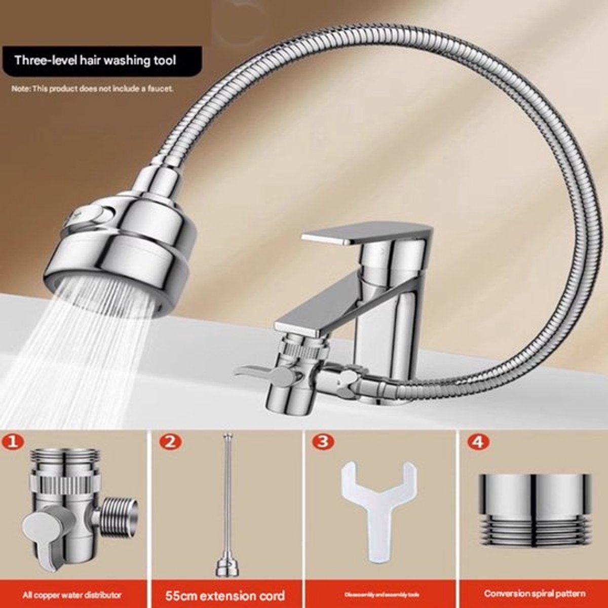 Uitschuifbaar en vormbaar ● Handsfree [50CM drie-niveau anti-spat + dubbele controle wateruitlaat] Wastafelkraan externe douchekop shampoo-tool Badkamer wastafel universele draaibare verlengbuis verlengstuk（ Kraan niet inbegrepen）
