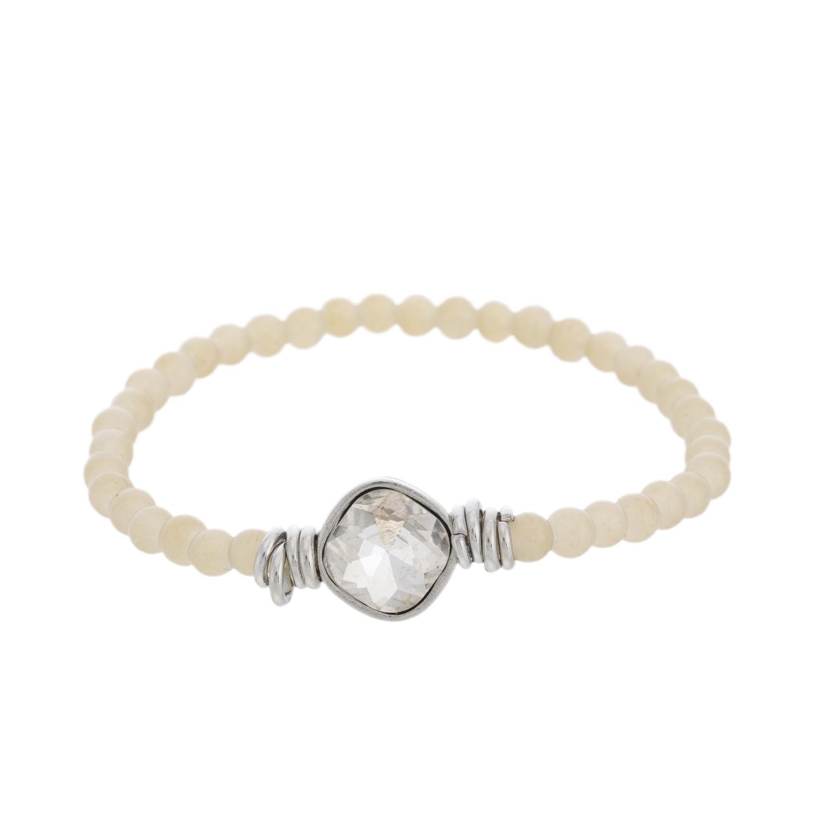Behave – Rekarmband Dames – Beige – Glazen Kralen en Steen