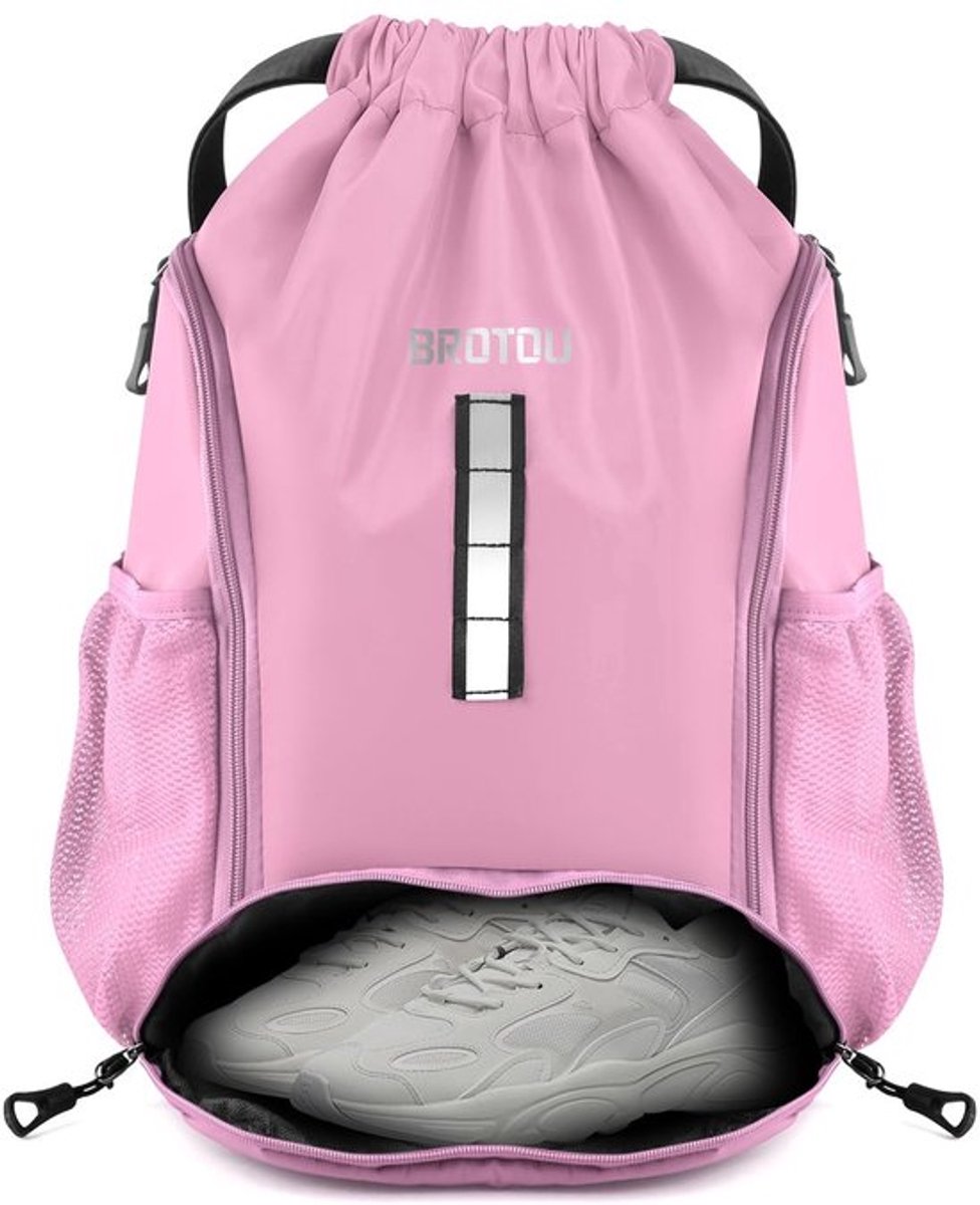BROTOU Gymtas, sporttas, voetbaltas, rugzak, trekkoord, sporttas met schoenenvak, trekkoord, waterdichte sporttas voor heren, dames, kinderen, jongeren