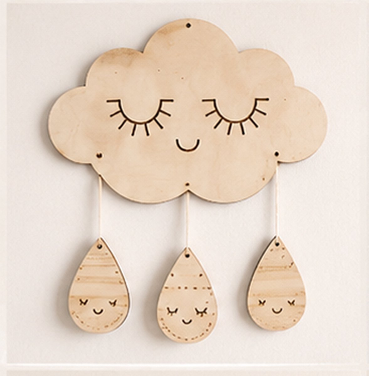 Houten Wolk Wanddecoratie Babykamer | Boho Kinderkamer Decoratie | Nursery Wall Decoration | Baby Room Decor | Berkenhout | Regenwolk