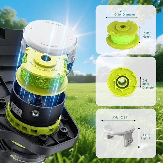 Grassnijder Draadspoel Set - 7 spoelen - 1 dop - Vervangspoelen met Deksel Geschikt voor Ryobi ONE+ 18V, 24V, 40V grastrimmer — afbeelding 4