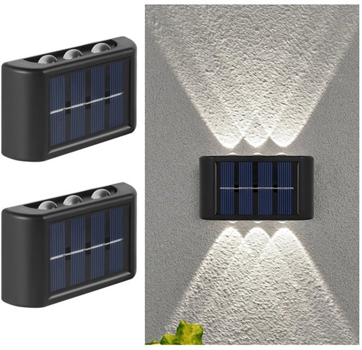 Set van 2 solar schuttinglampen, kleine solar trapverlichting, waterdichte wandlampen, geschikt voor buitenruimtes zoals terrassen, schuren en zwembaden - wit licht