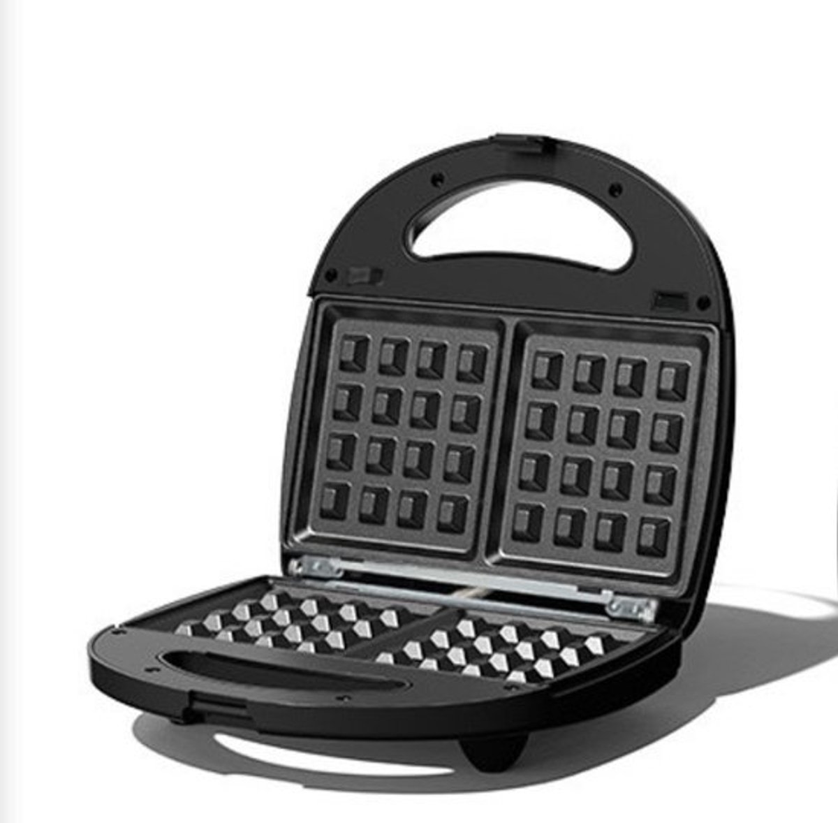 Elektrisch antiaanbak wafelijzer voor Belgische wafels, metalen snackmaker, geschikt voor ontbijt en sandwiches, compact en draagbaar, zwart.