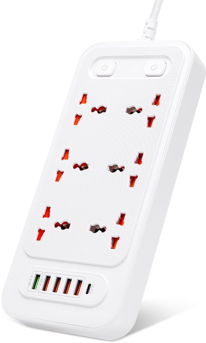 Dubbele schakelaar, meerdere poorten, USB-stekkerdoos met hoog vermogen, PD20W, snel opladen, verlengsnoer stopcontact, multifunctioneel, 25*11,5*3CM, wit