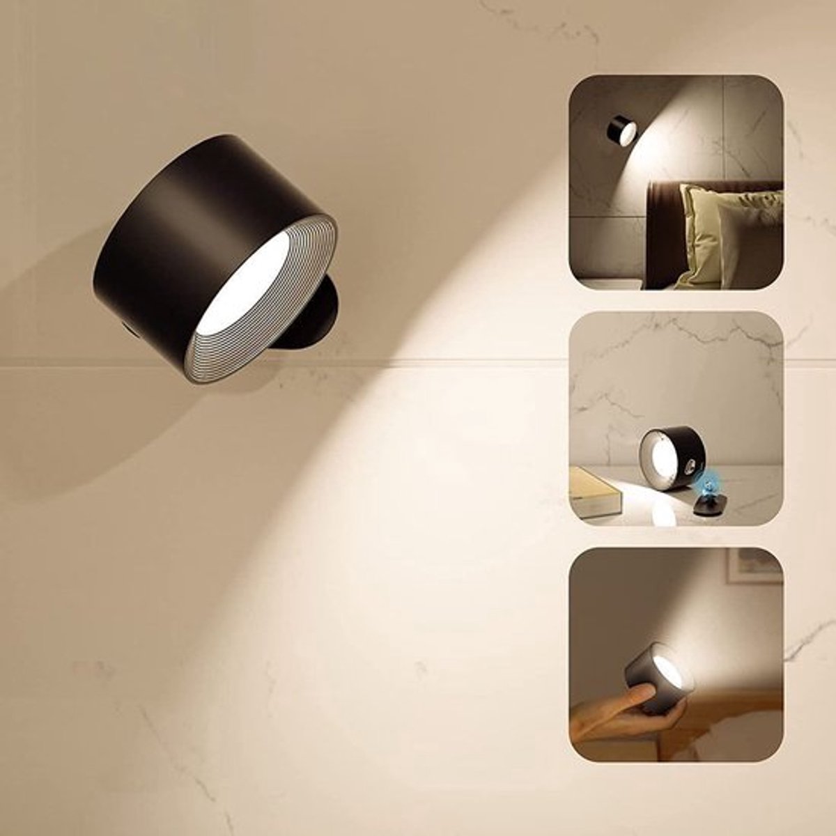 1 LED leeslamp, wandlamp, 3 kleurtemperaturen en 3 helderheidsniveaus, oplaadbare batterij