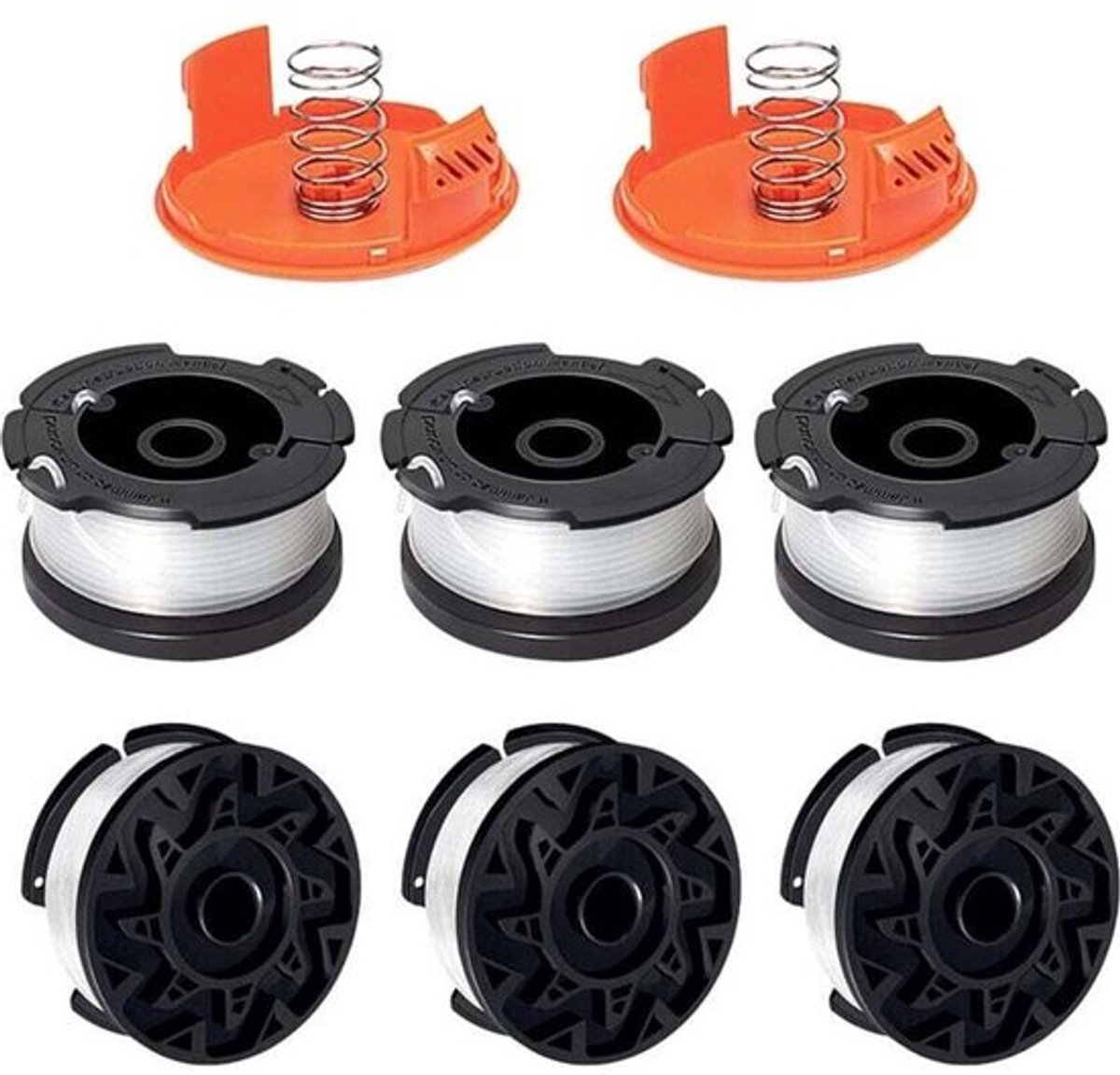 Maaispoelen (6 spoelen + 2 doppen + 2 veren) geschikt voor Black+Decker A6481 A6485 AF-100 AF-100-3ZP, ST5530-GB GLC3630L20-GB STC1820PC-GB BESTA530-GB BESTA525-GB