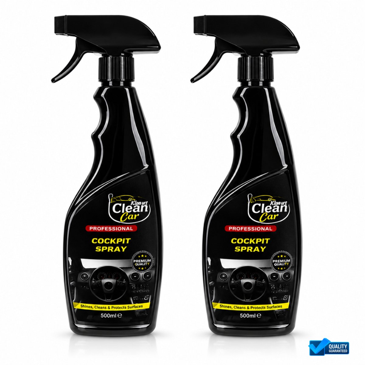 Clean Car Cockpit Spray – 2 x 500 ml met 2 Poetsdoeken - Dashboardreiniger – Kunststof Reiniger – Antistatisch – Auto Interieurverzorging – Voordeelverpakking – foto 2