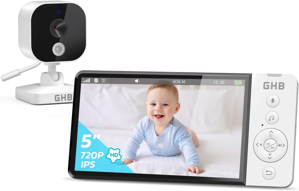 SnelShoppen - Babyfoon Camera 5 inch met 2,4 GHz Bewaking, Temperatuursensor, VOX Modus, Tweerichtingscommunicatie en Nachtzicht - Perfect voor Baby's
