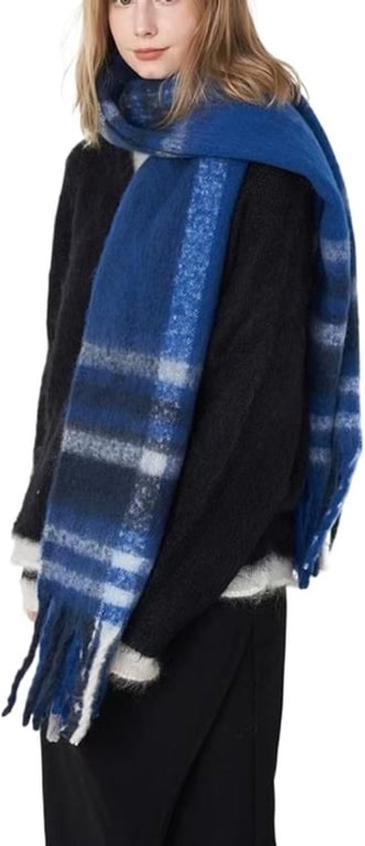 228*44cm (inclusief kwastjes 38CM) donkerblauwe dames grote dikke kleur bijpassende kwastjes sjaal super grote dikke sjaal lange omslagdoek modieuze winter warme deken sjaal