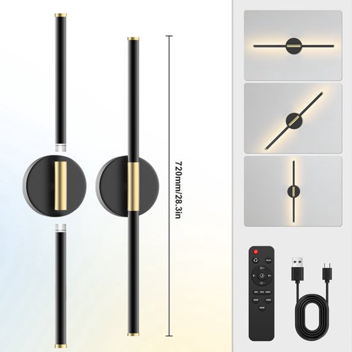 Wandlamp, 1 stuk, op batterijen, draadloze oplaadbare wandlamp met afstandsbediening, 360°