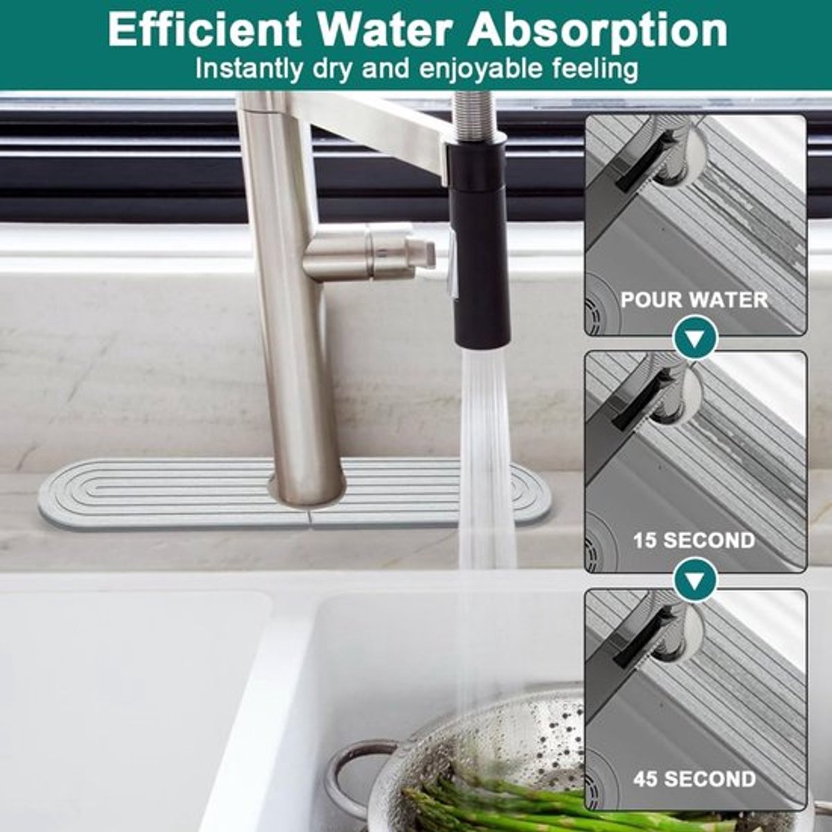 Afvoermat diatomiet - Antislip - Waterabsorberend - Slijtvast - Gootsteen - Universele installatie 6,35 cm - Keukenmat