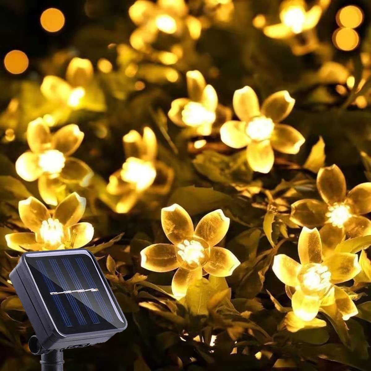 Namajunas - Solar werkende bloem vormige licht snoeren - 8 verschillende flitsmodi - 7 meter met 50 LED lamp - Spatwaterdicht - Lichtsnoer - Prikkabel - Sfeer verlichting buiten en binnen - Tuinverlichting - Warm wit - Sfeer lampen - Camping LED