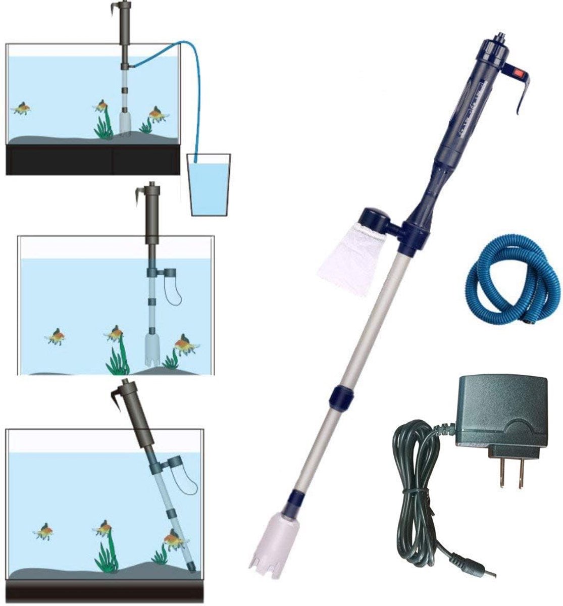 Waterwisselaar – Aquariumwaterwisselaar – Visafval opruimen – Waterpomp – 220 V – Elektrische vijverstofzuiger voor aquarium - Sifonwerking - Grindfilter - Zandreiniger– 56–82 cm
