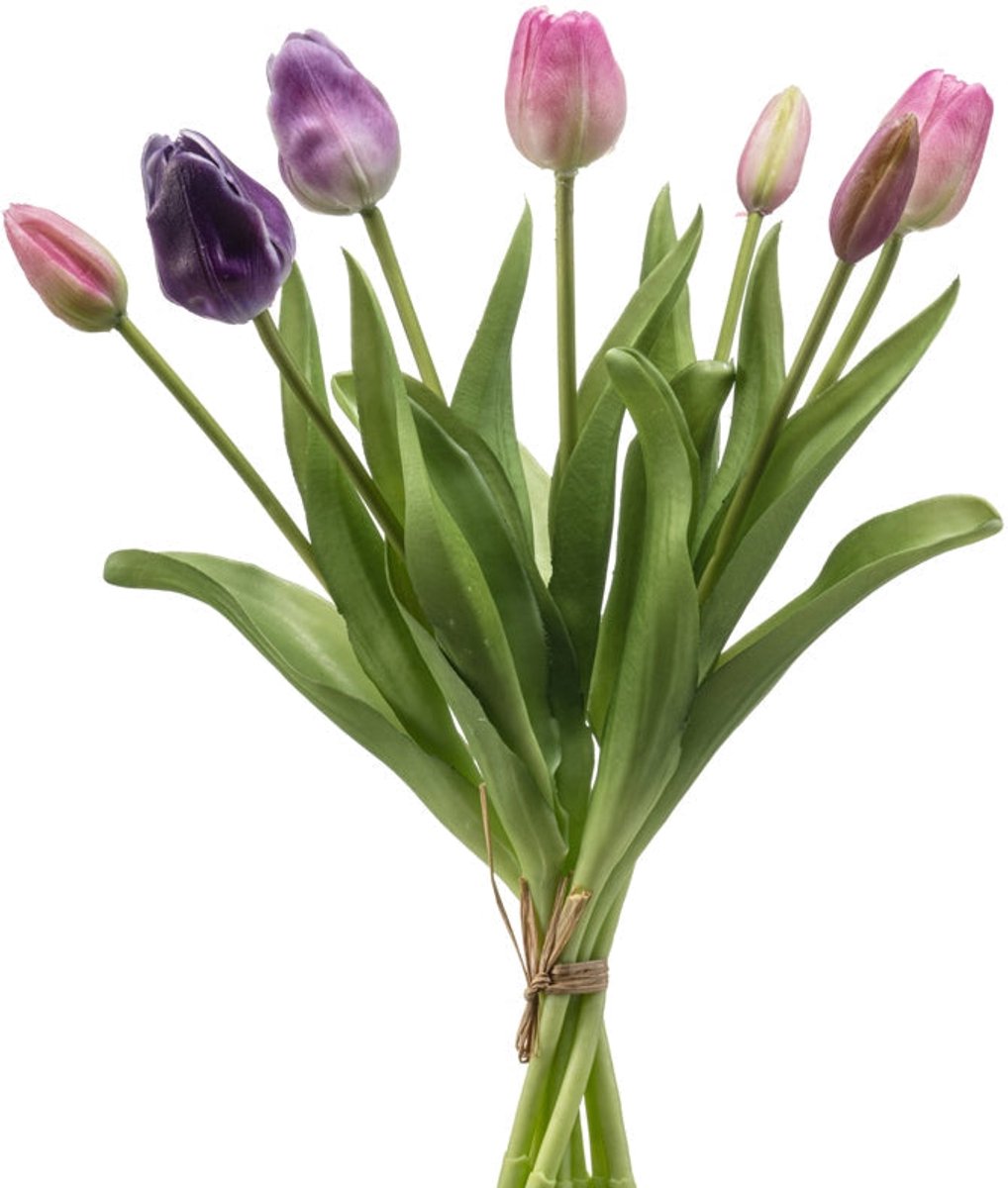 Emerald - Kunstbloem Tulp Bundel 40cm Roze/paars - Kunstplant voor binnen