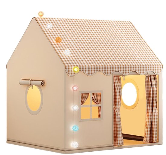 Kinderspeeltent, robuuste kindertent voor binnen en buiten, inclusief verlichting, draagbaar, wasbaar, ventilerend, montage zonder gereedschap, multifunctioneel. — afbeelding 4