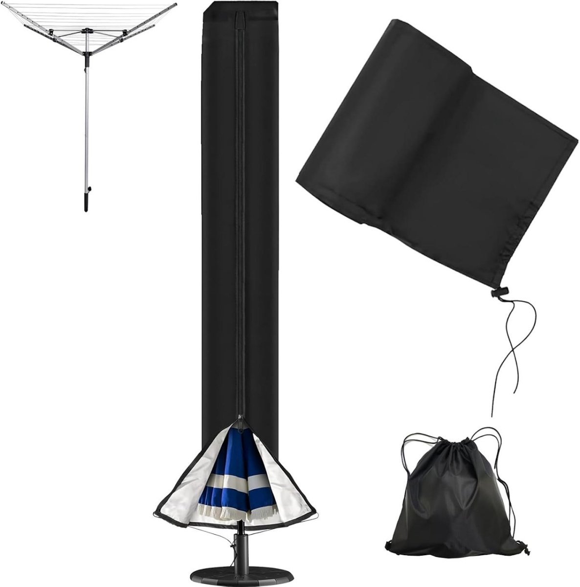 GELLDG Hoes geschikt voor droogmolen - 420D-materiaal - Waterdichte hoes geschikt voor droogmolen met rits - 165 x 16 x 16 cm - Zwart
