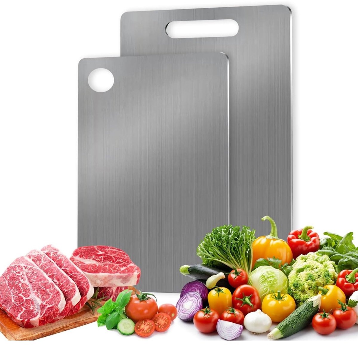 GELLDG Dubbelzijdige snijplank van roestvrij staal - 2-delige set - Schimmelwerend, geurloos en gemakkelijk schoon te maken - Dubbelzijdig - Ideaal geschikt voor keukens en barbecues - 34×23 cm + 24×15 cm