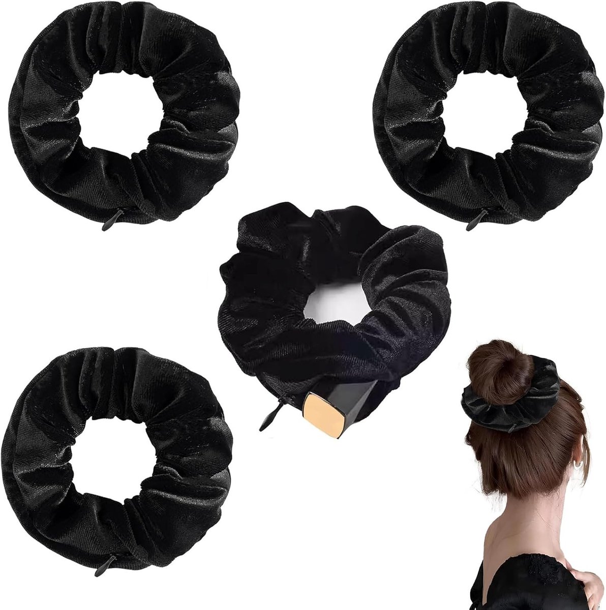 Haarelastiekjes met ritssluiting en verborgen zakje - 4 stuks, ideaal voor strand, reizen en geldopslag, stijlvol en praktisch accessoire voor dames