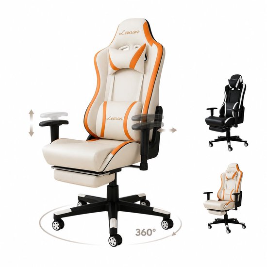 SnelShoppen - Ergonomische Gamingstoel met Lendensteun, Hoofdsteun en Voetsteun - Verstelbare 360° Draaibare Bureaustoel voor Thuis, Kantoor en Gaming van snelshoppen — afbeelding 2