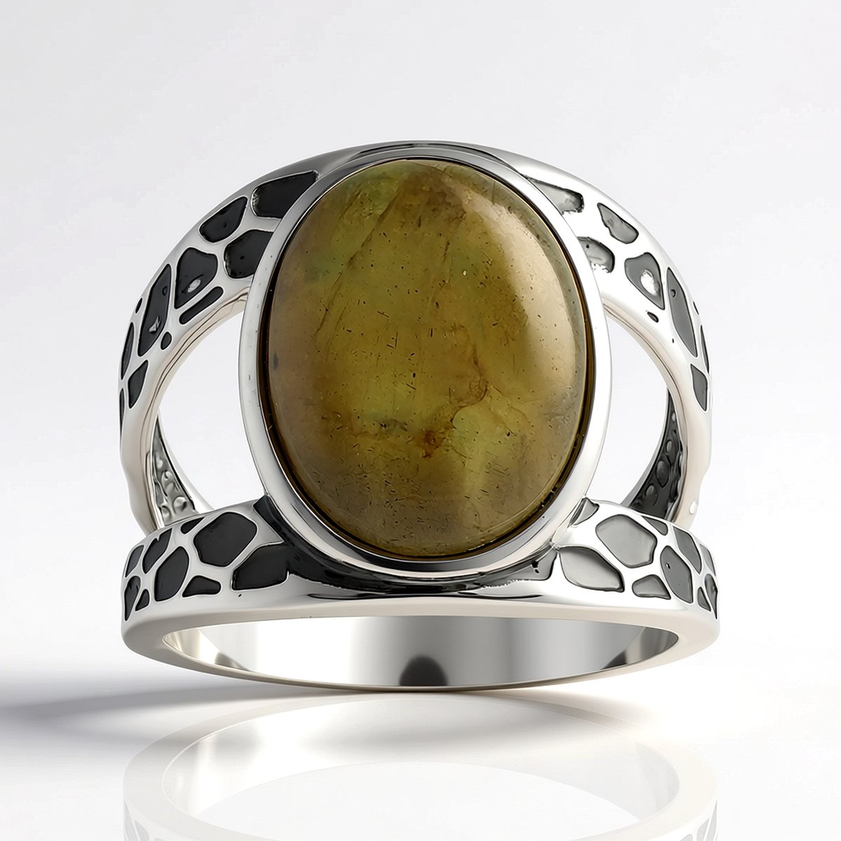 Cavill - Verstelbare Zilveren Ring - 925 Sterling Zilver - 5,06 ct Ovale Labradoriet Cabochon uit Madagaskar - Vintage Labradoriet Sieraden voor Dames