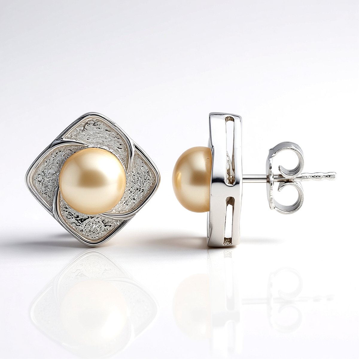 Cavill - Zilveren Oorbellen Gerhodineerd - Perzikkleurige Zoetwaterparels 7mm - Witte Topaas 0,02ct - Elegante Ronde Pareloorbellen - Casual & Avond
