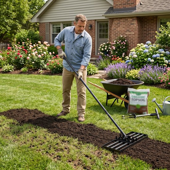 75x25cm Rasenrakel Voor Sanden En Abzetten, Rasen Nivellierreken, Rasenwerkzeug, Vlakkenebner, Levelingrake, Leveler Voor Het Niveau Aanpassen Van Het Gras In De Tuin, Met Een Ergonomische Greep, Geschikt Voor Tuin, Golfbaan En Hinterhof, Zwart — afbeelding 3
