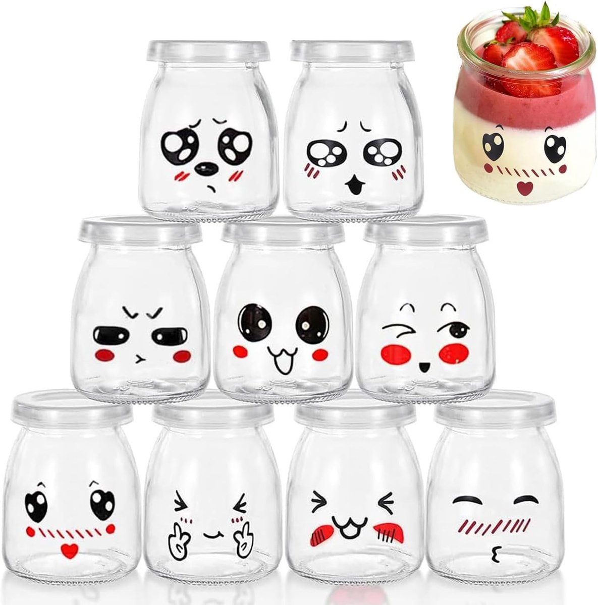 Yoghurtglazen met deksel - Dessertpotjes - Zelfgemaakte lekkernijen bewaren - Luchtdicht en lekvrij - 100 ml 10 stuks - Doorzichtig